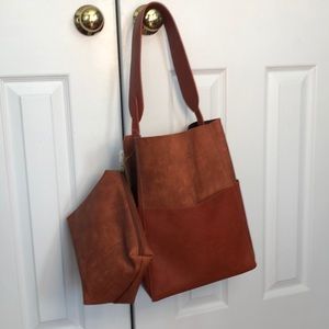 NWT brown leather purse with zip pouch